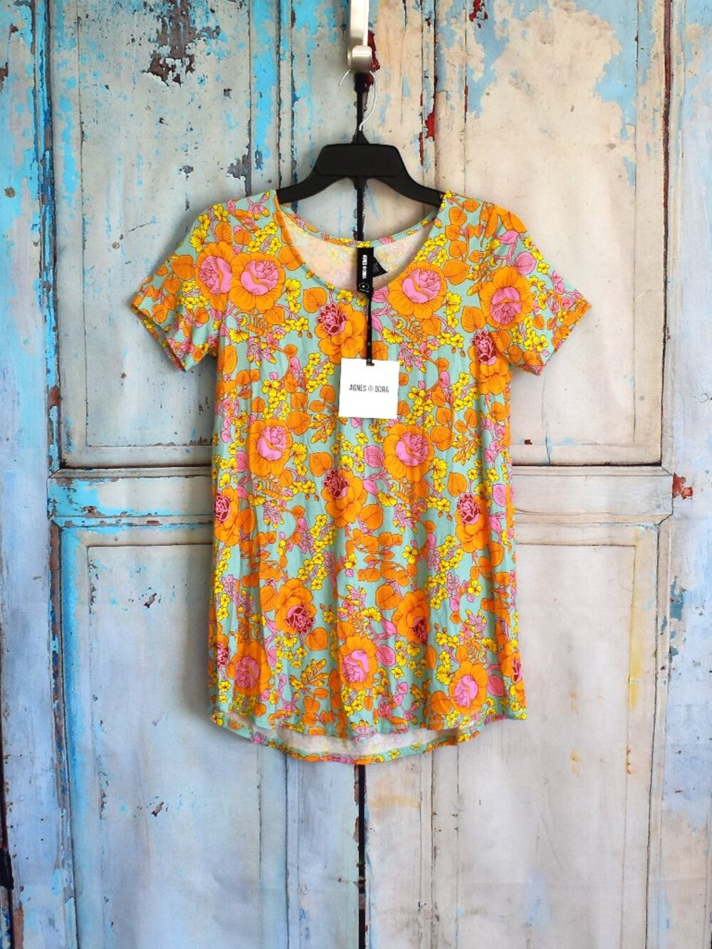 Women's Agnes & Dora Floral Swing Tunic Top Short Sleeve Retro SMALL Multicolor